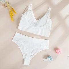 Women Top Panties Set Cotton Tops Low Waist Briefs Underwear Set Comfortable Soft