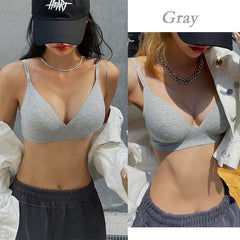 Women Wireless Bra Deep V Padded Bralette S-XL Trendy Stripe Knitting Bras