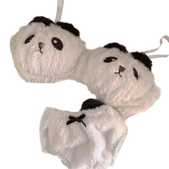 Womens Anime Cartoon Panda Plush Bra and Panty Set without Underwire Furry