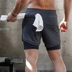Running Shorts Men 2 In 1 Double-deck Quick Dry GYM Sport Shorts Fitness Jogging