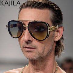 Sunglasses Men Brand Oval Metal Frame Steampunk Sunglasses