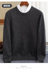 Pure Wool Sweater Men's Autumn Winter O-Neck Pullovers Business Casual