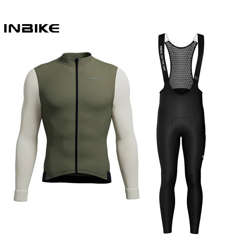INBIKE Fleece Men's Cycling Jersey Winter Cycling Sets Warm Long-sleeved Suit Soad Bike Bicycle Jacket Overalls Riding Suit