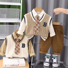 New Spring Autumn Baby Boys Clothes Suit Children Casual Vest Shirt Pants 3Pcs/Set Kids Outfits Toddler Costume Infant Tracksuit