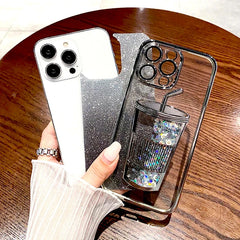 Bling Case For iPhone 16 15 14 13 12 Pro Max 15Pro 14Pro Lovely Clear Transparent Straw Cup Cover Insert Glitter Paper