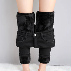 Women Thermal Jeans Stretch High Waist Winter Plush Warm Jeans