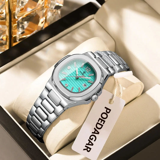 POEDAGAR Square Luxury Ladies Wristwatch Luminous Waterproof Stainless Steel Date Watch For Woman Fashion Quartz Women's Watches