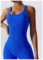 Women's Yoga Rompers One Piece Tummy Control Seamless Ribbed Jumpsuit Padded