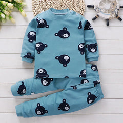 New cartoon cotton sports set Male baby spring printed T-shirt+trousers female baby casual solid color set 0-5 year old baby