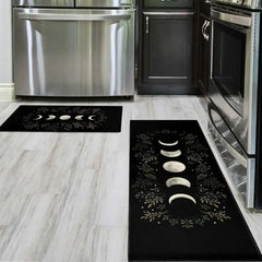 Kitchen Rug Black Gothic Witchy Moon Printed Floor Mat Anti-slip Long Strip Carpet