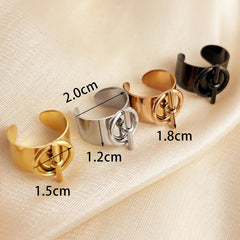 Stainless Steel Ring for Women Opening Adjustable Hip Hop Geometric Chain