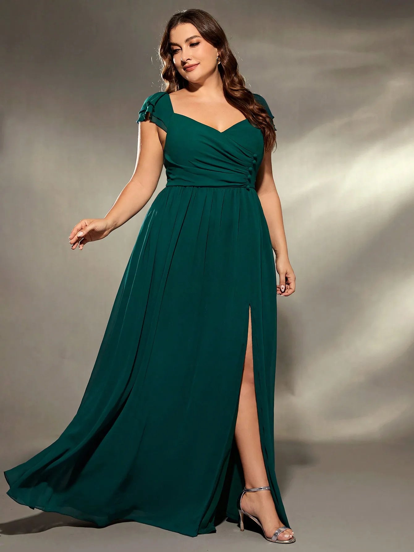 Mgiacy plus size V-neck irregular folding double layer lotus sleeve chiffon slit skirt