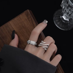 925 Sterling Rings for Women Fashion Geometric Handmade Irregular Strip Ring