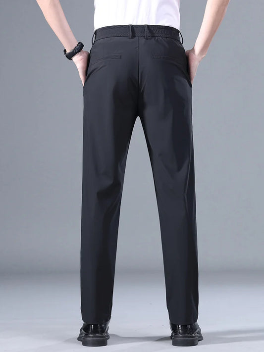 Summer Good Stretch Smooth Trousers Men Business Elastic Waist