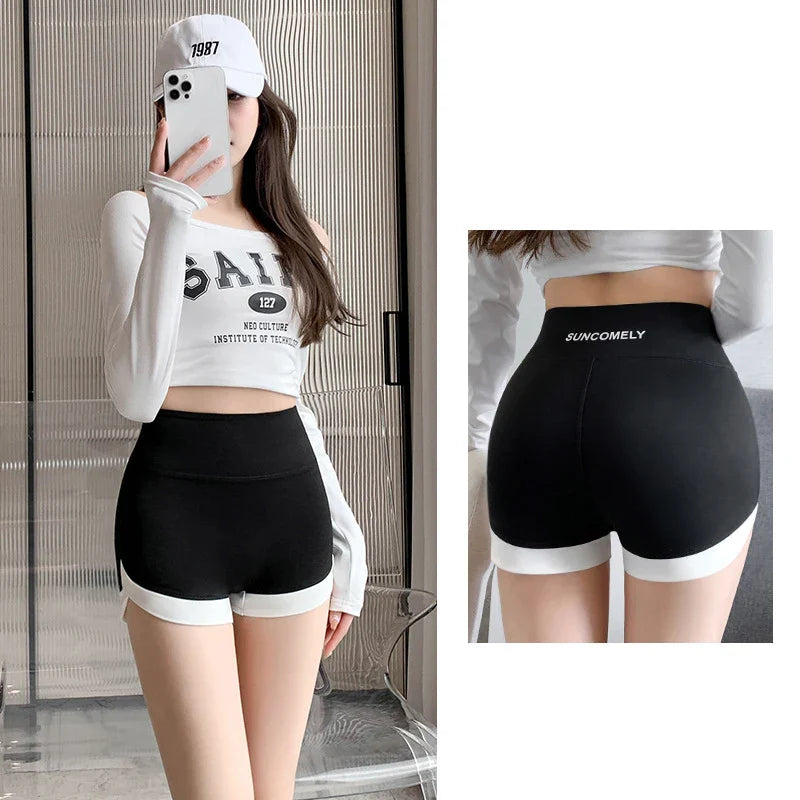 Summer wearing thin contrasting shorts leggings high waisted Barbie safety pants three point no awkward line shark pants for