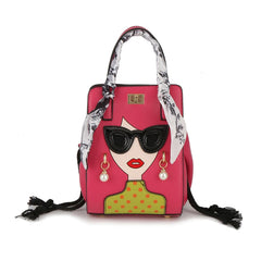 Beauty Glasses Handbags for Women PU Shoulder Bag Cute Scarf Purses