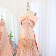 Homecoming Dresses: Luxury 3D Flowers Blush Pink Satin Mermaid Evening Dress