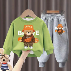 Kids Clothes Boys & Girls Autumn Long Sleeve Top & Pants 2 Pieces Sets Children Boy & Girl Printed Bear Tracksuit Sport Outfit