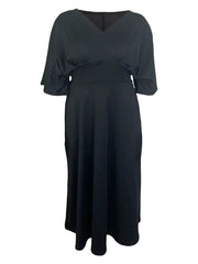 Elegant Oversize Maxi Dress Women Short Sleeve V-neck A-line Clothes