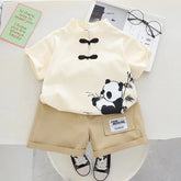 Summer Boys Chinese-Style Set Children's Clothing Short Sleeve Panda Printed Shirt+Shorts For Toddler Kids Causal Outfit Clothes