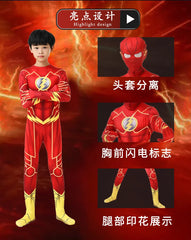 Kids Flash Man Boys Cosplay Costume Set with Headgear And Mask for New Year Carnival Party Fancy Dress Outfit