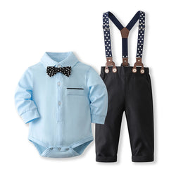 Formal Gentleman Clothng Set for Baby Infant Solid Romper Suit Boy First Birthday Costume 0-24 Month Toddler Cotton Kids Outfit