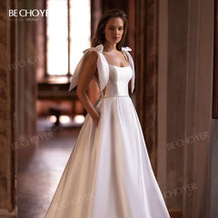 White Bridesmaid Dresses: Wedding Dress Chic Bow Straps A-Line Open Back