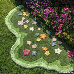 Wavy Shape Green 3D Flower Tufted Rug Soft Tufting Sofa Carpet Absorbent