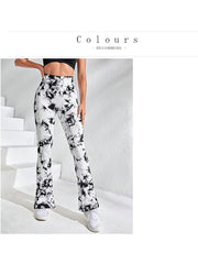 Women's Seamless Tie Dye Flared Leggings High Waisted Tummy Control Workout