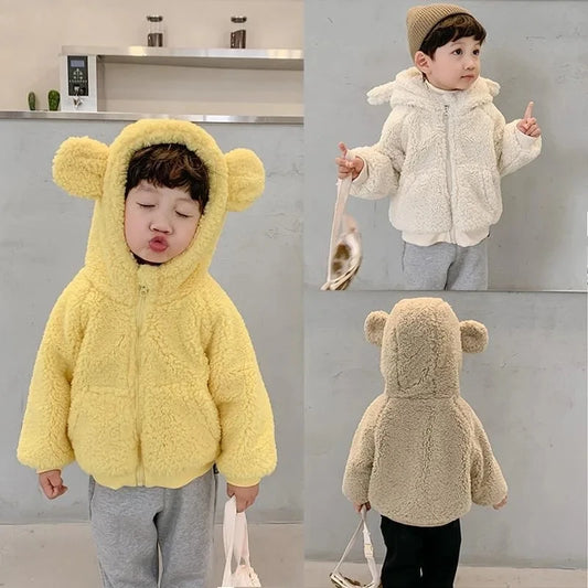 Plush Boys Coat Cute Ears Autumn Lambswool Kids Jacket Fashion Little Princess Coat
