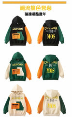 Boys Tracksuit Sets Children Patchwork Letter Sweatshirts+Pants 2Pcs Outfits Teenager Autumn Fashion Hooded Suits Spring Clothes