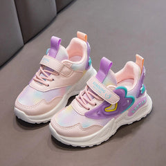 Girls Sports Shoes Kids Running Shoes Pink Breathable Air Mesh Heart Sweet Sneakers