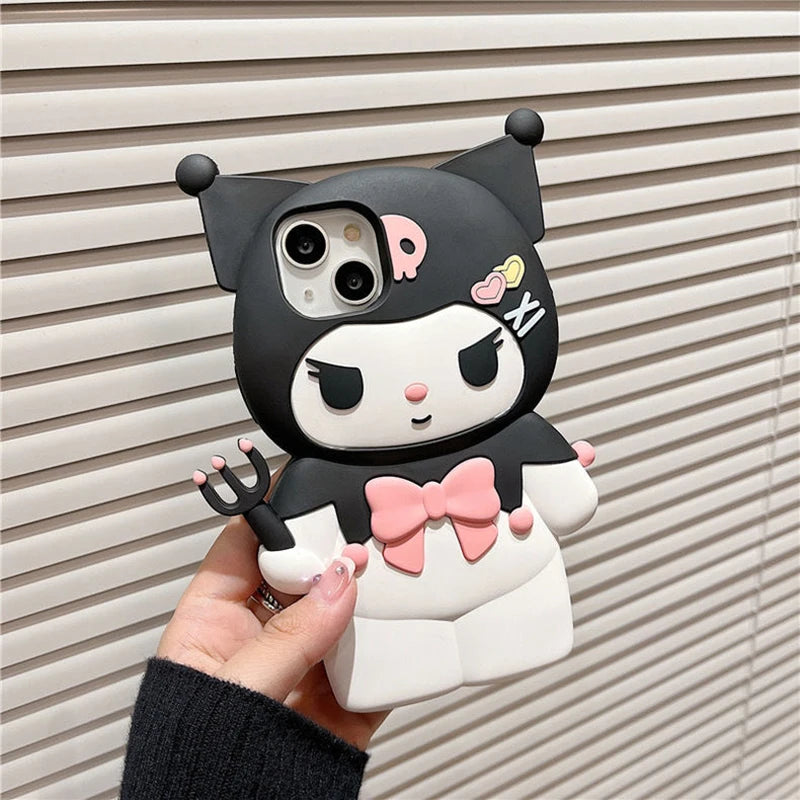 For iPhone X XS XR 11 12 Pro 13 14 Plus 15 Pro Max 13 Pro 3D Kawaii Dark Kuromi Style Cartoon Silicon Soft Phone Case Cover