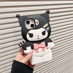 For iPhone X XS XR 11 12 Pro 13 14 Plus 15 Pro Max 13 Pro 3D Kawaii Dark Kuromi Style Cartoon Silicon Soft Phone Case Cover