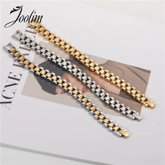 Joolim Jewelry Wholesale Waterproof&No Fade Fashion Chunky Watchband Adjustable Stainless Steel Bracelet High End PVD for Women