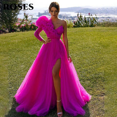 Homecoming Dresses: Evening Dress One Sleeve Leg Slit Prom Dress