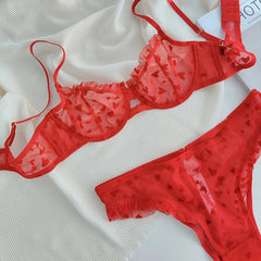 Lingerie Thongs Set Ultra Thin Transparent Bra Women Underwire Push Up Bra