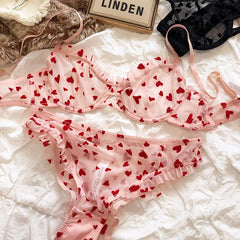 Lingerie Thongs Set Ultra Thin Transparent Bra Women Underwire Push Up Bra