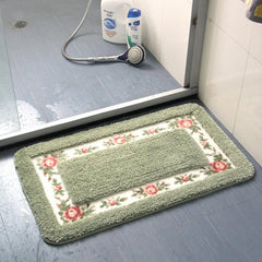 Pastoral Style Rose Flower Rug Shaggy Area Rugs Pattern Non Slip Water Absorption
