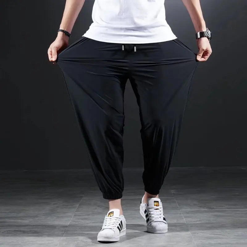 Quick-drying Ice Silk Casual Pants Men's Ultra-thin Elastic Nine-point Pants