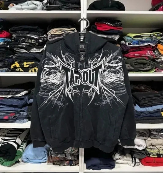 Y2k Hoodies Vintage Gothic Fashion Letter Print Zip Up Hoodie Winter Hip Hop