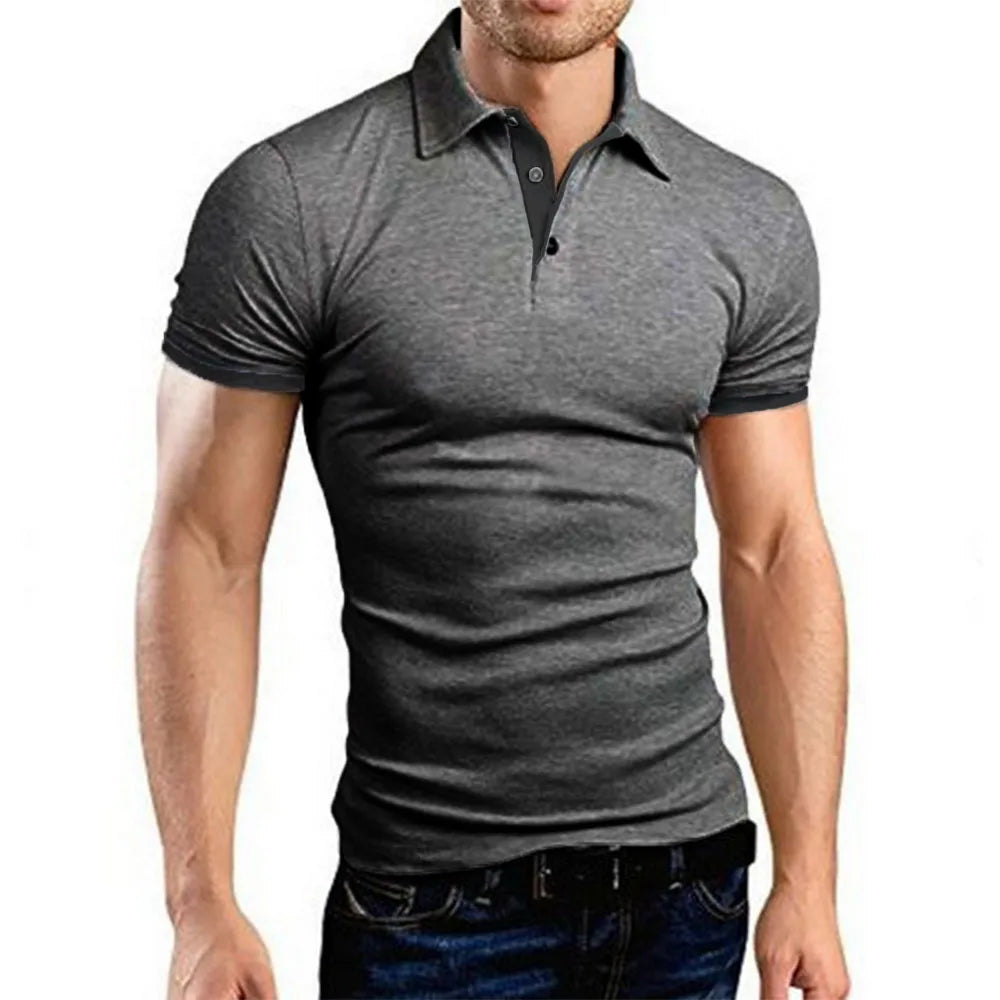 Men's Polo Shirt Short Sleeve Casual Slim Fit Color Blocking T-shirts England Style Streetwear Polos for Men's Fashion