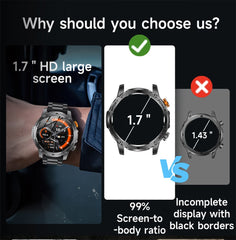 LIGE Military Smart Watch Men 1000mAh Battery Outdoors LED Flashlight Waterproof Heart Rate Sport BT Call 1.7" AMOLED Smartwatch