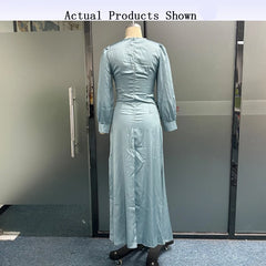 Wefads Women Maxi Dress Autumn Fashion Temperament Solid Round Neck