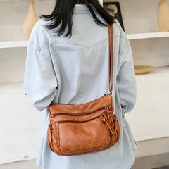 Washed leather women's bag European and American retro shoulder bag