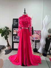 Homecoming Dresses: Prom Dress Two Piece Set Evening Dress Long Sleeve Flower