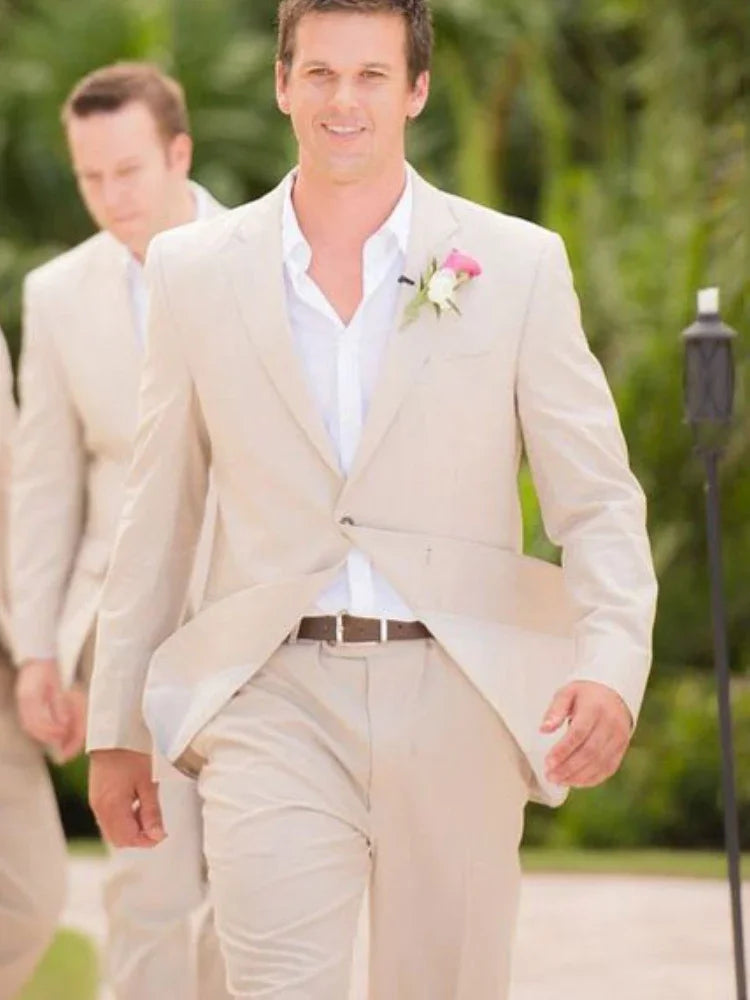 Tuxedo for Mens: Linen Groom Tuxedo for Wedding Beach Men Suits Slim Fit Bridegroom