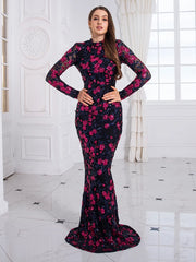 Homecoming Dresses: Full Sleeve Sequined Flowers Cocktail Prom Gown