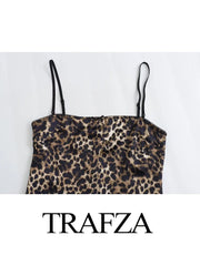 Elegant Leopard Print Sling Dress Casual Woman Fashion Party Backless Short Dresses