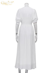 Clacive White Single-Breasted Women'S Dress